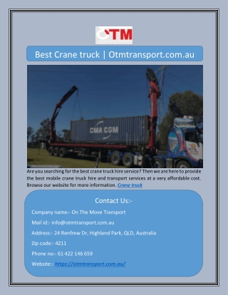 Best Crane truck | Otmtransport.com.au