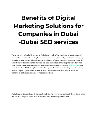 Benefits of Digital Marketing Solutions for Companies in Dubai -Dubai SEO services