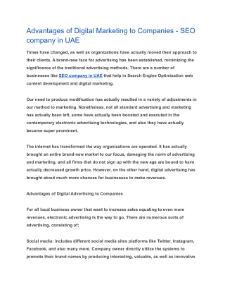 Advantages of Digital Marketing to Companies - SEO company in UAE