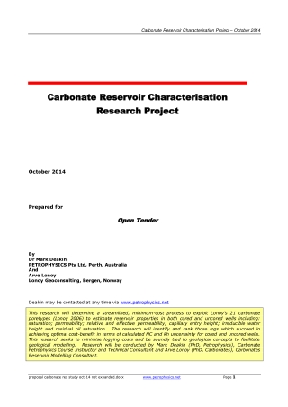 Proposal Carbonate Research - Petrophysics Courses & Training