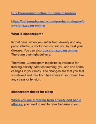 Buy Clonazepam online for panic disorders