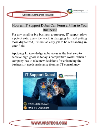 How an IT Support Dubai Can Form a Pillar to Your Business?