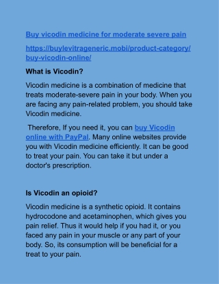 Buy vicodin medicine for moderate severe pain