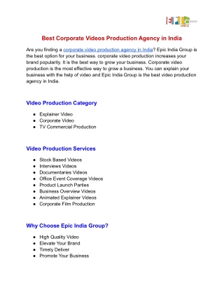 Best Corporate Videos Production Agency in India
