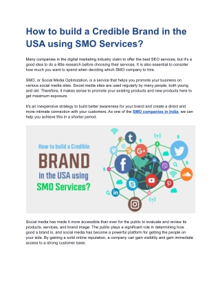 How to build a Credible Brand in the USA using SMO Services