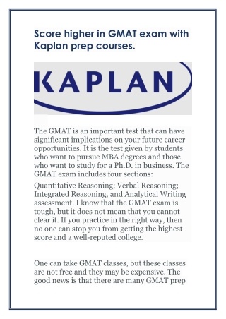 Score higher in GMAT exam with Kaplan prep courses