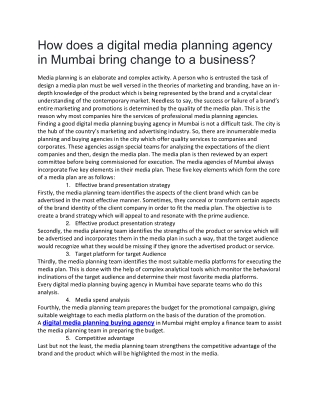 How does a digital media planning agency in Mumbai bring change to a business?