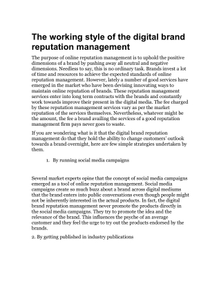 The working style of the digital brand reputation management