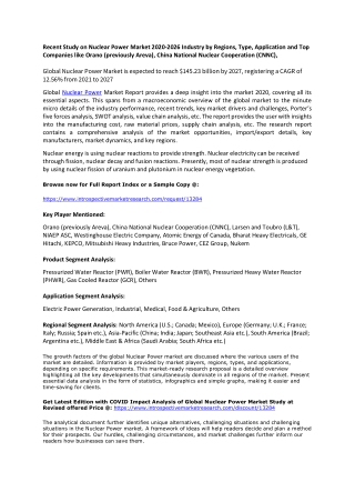 Recent Study on Nuclear Power Market 2020