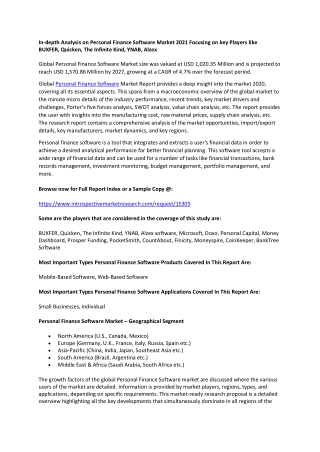 Personal Finance Software Market by 2021