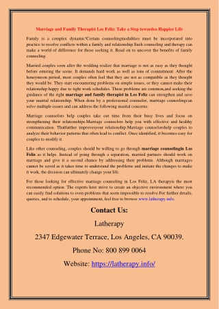 Marriage and Family Therapist Los Feliz Take a Step towardsa Happier Life