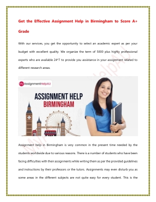 Get the Effective Assignment Help in Birmingham to Score A  Grade