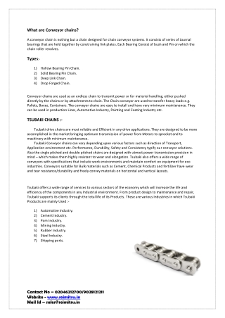 SEIMITSU Factory Automation Pvt Ltd | Conveyor Chains Supplier