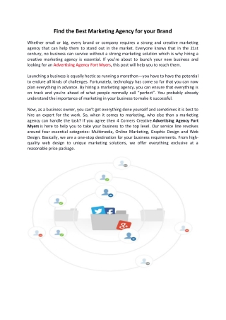 Find the Best Marketing Agency for your Brand