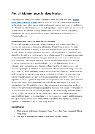 Aircraft maintenance services Market Gains Momentum as Tech Giants Increasing R&