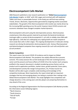 Electrocompetent Cells Market: Know Applications Supporting Impressive Growth