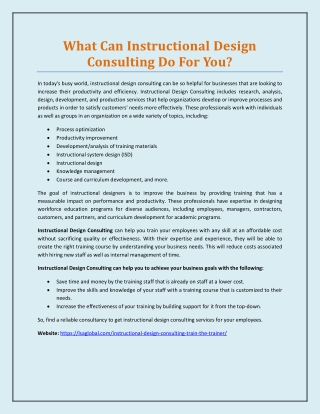 What Can Instructional Design Consulting Do For You?