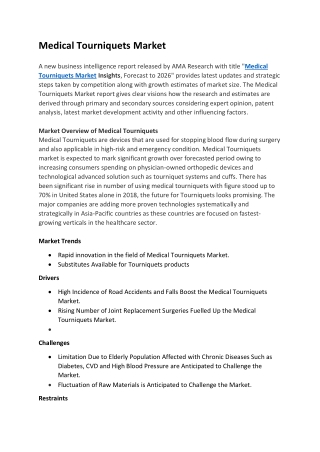 Medical tourniquets Market to See Robust Growth Momentum