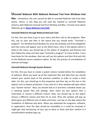 Uninstall Webroot  With Webroot Removal Tool - Webroot.Com/Safe