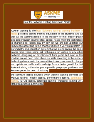 Best for Software Testing Training in Noida