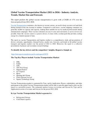 Vaccine Transportation Market