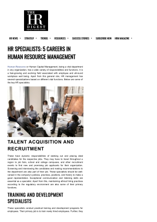 5 Careers in Human Resource Management for HR Specialists