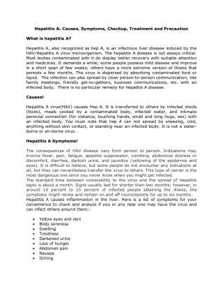 Hepatitis A - Causes, Symptoms, Checkup, Treatment and Precaution