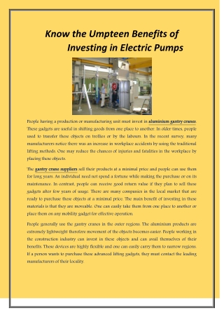 Know the Umpteen Benefits of Investing in Electric Pumps