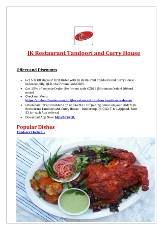 5% Off - JK Indian Restaurant delivery Indooroopilly, QLD