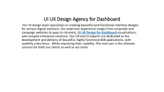 UI UX Design Agency for Dashboard
