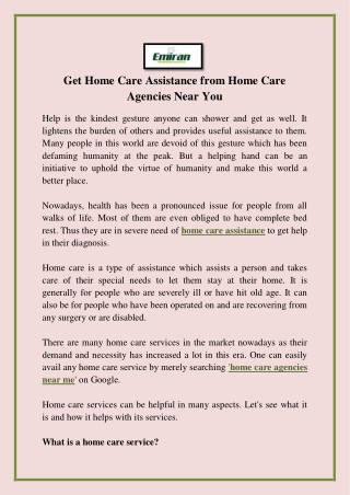 Get Home Care Assistance from Home Care Agencies Near You