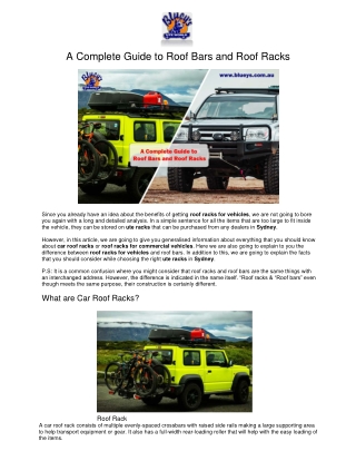 A Complete Guide to Roof Bars and Roof Racks