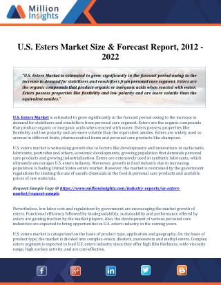 U.S. Esters Market is estimated to grow significantly in the forecast 2024