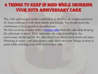 4 things to keep in mind while ordering your 50th anniversary cake