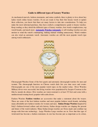 Guide to different types of Luxury Watches