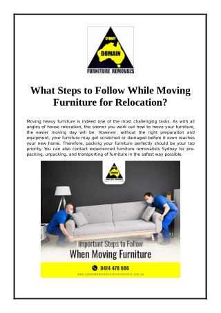 What Steps to Follow While Moving Furniture for Relocation?
