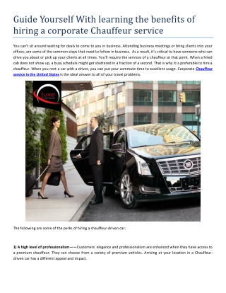Guide Yourself With learning the benefits of hiring a corporate Chauffeur service