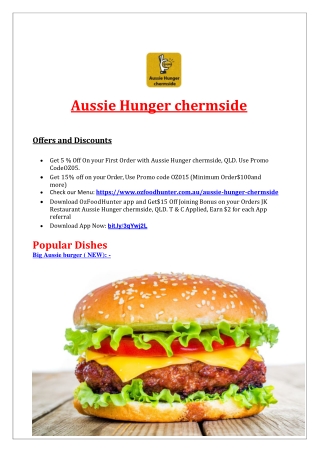 5% Off - Aussie Hunger Burger Chermside Delivery, QLD