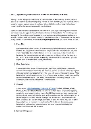 SEO Copywriting- All Essential Elements You Need to Know