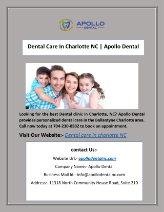 Dental Care In Charlotte NC | Apollo Dental