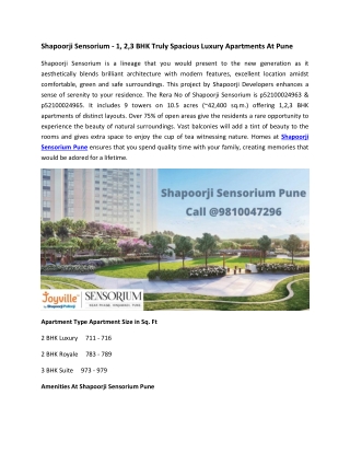 Shapoorji Sensorium - 1,2,3 BHK Truly Spacious Luxury Apartments At Pune