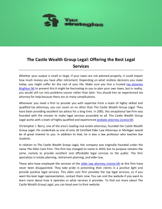 The Castle Wealth Group Legal-Offering the Best Legal Services