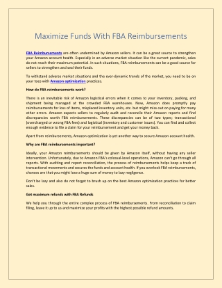 Maximize Funds With FBA Reimbursements