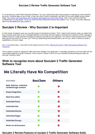 SociJam 2 Review Traffic Generator Software Tool