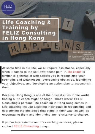 Life Coaching & Training by FELIZ Consulting in Hong Kong