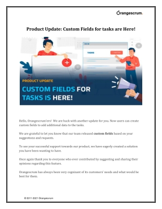 The New Custom Fields helps users to Add Additional Data in Tasks