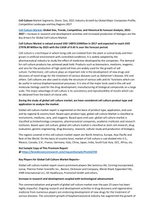 Cell Culture Market Segments, Share, Size, 2021 Industry Growth by Global Major