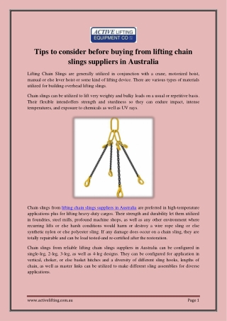 Tips to consider before buying from lifting chain slings suppliers in Australia