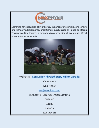 Concussion Physiotherapy Milton Canada | Mexphysio.com