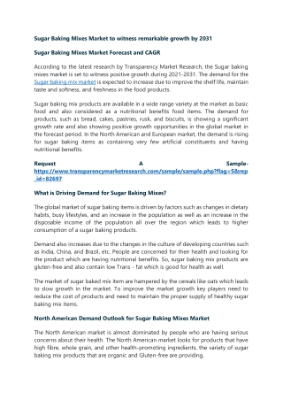 Sugar Baking Mixes Market to witness remarkable growth by 2031
